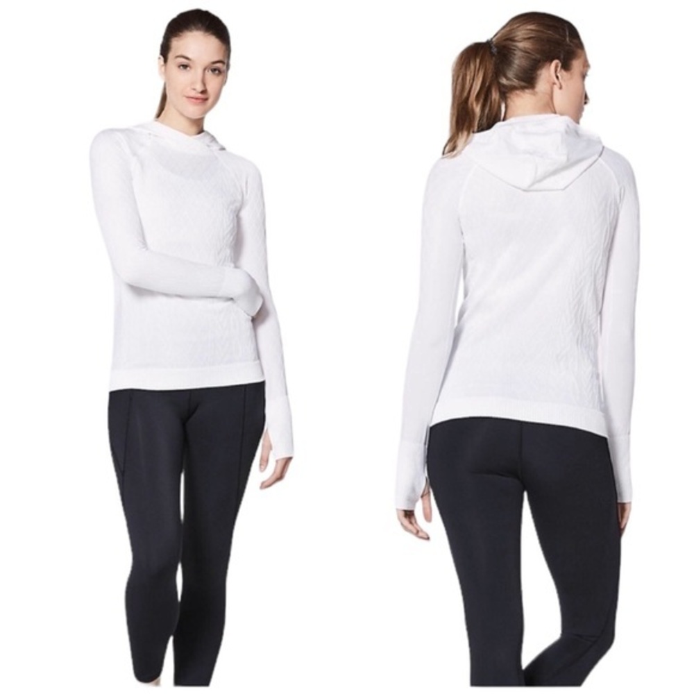 LULULEMON REST LESS WHITE TEXTURED POPOVER HOODIE LONG SLEEVE THUMBHOLES TOP